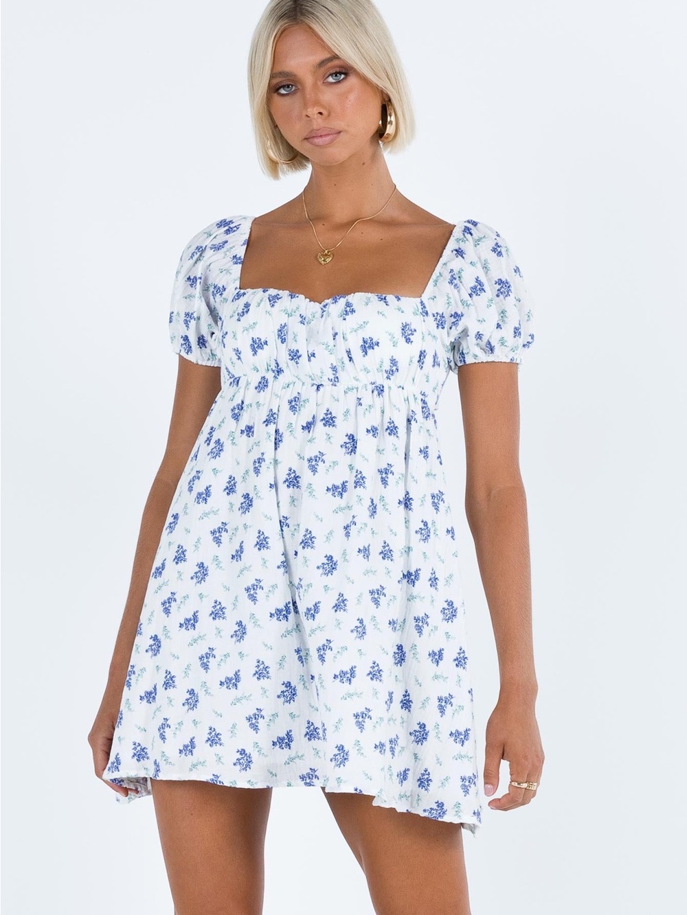 Princess Polly tie back babydoll Mini Dress with Blue Floral Print